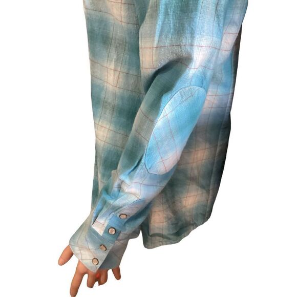 Women’s Stetson Turquoise Plaid Snap Front Shirt M - Picture 6 of 10